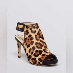 Via Spiga Nino 2 Leopard Print Peep-Toe Heels buckled ankle strap 3.25" Heel